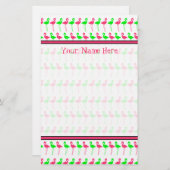 フラミンゴ文房具 – ピンクと緑のパターン 便箋 (正面/裏面)