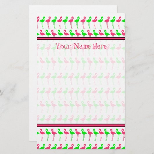 フラミンゴ文房具 – ピンクと緑のパターン 便箋 (正面/裏面)