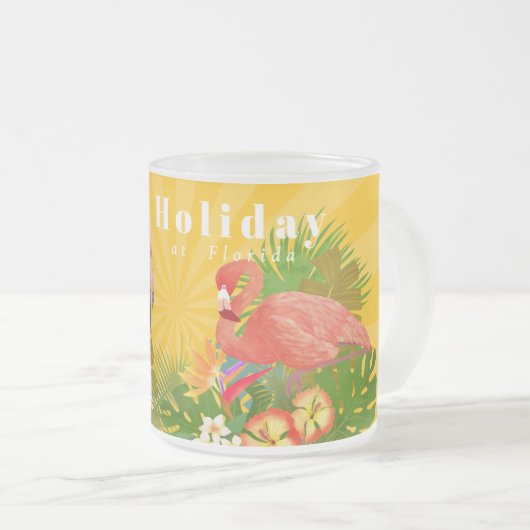 フラミンゴ旅行の思い出フォトマスタードマグ フロストグラスマグカップ (正面右)