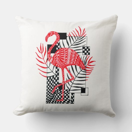フラミンゴ模様と熱帯離れ型の枕 クッション (正面)