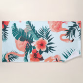 フラミンゴ模様 ビーチタオル (正面)