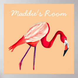 フラミンゴ水彩画かわいらし画 ポスター