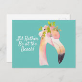 フラミンゴ水彩画 – ビーチはがき ポストカード (正面/裏面)