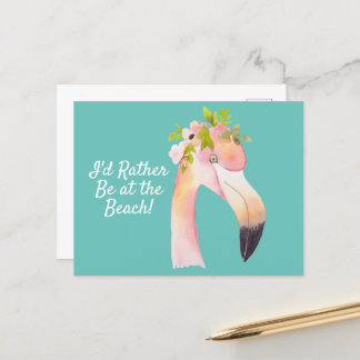 フラミンゴ水彩画 – ビーチはがき ポストカード