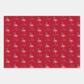 フラミンゴ海とグリーティングクリスマスラッピングパップ ラッピングペーパーシート (正面3)