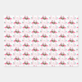 フラミンゴ海とグリーティングクリスマスラッピングパップ ラッピングペーパーシート