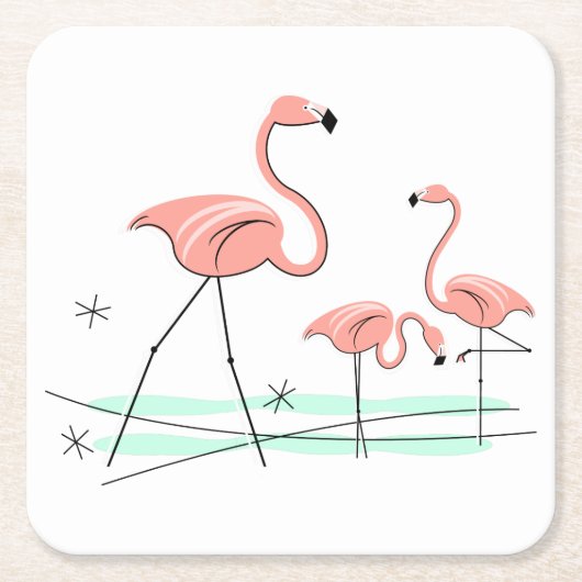 フラミンゴ海トリオ2コースター スクエアペーパーコースター (正面)