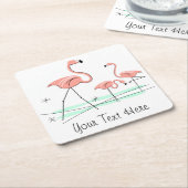 フラミンゴ海トリオ2文字コースター スクエアペーパーコースター (アングル)