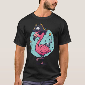 フラミンゴ海賊帽子 楽しい動物 Tシャツ