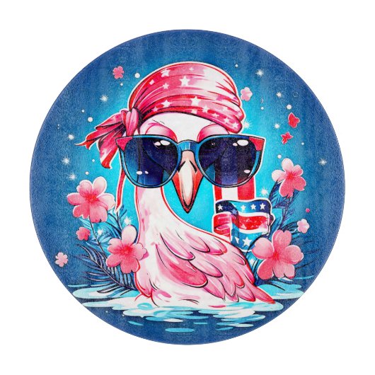 フラミンゴ漫画とアメリカ国旗–69681 カッティングボード (正面)
