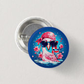 フラミンゴ漫画とアメリカ国旗–69681 缶バッジ (正面&裏面)