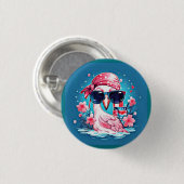 フラミンゴ漫画とアメリカ国旗–69681 缶バッジ (正面&裏面)