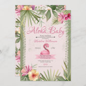フラミンゴ熱帯のベビーシャワー 招待状 (正面/裏面)