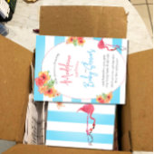 フラミンゴ熱帯の花ブルーストライプの赤ちゃんシャワー 招待状