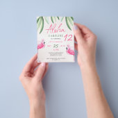 フラミンゴ熱帯アロハキッズバジェットバースデーパーティー チラシ (手)