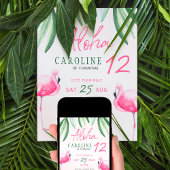 フラミンゴ熱帯アロハ子供の誕生日パーティー 招待状