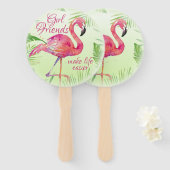 フラミンゴ熱帯エレガントシダの水色 ハンドファン (正面&裏面)