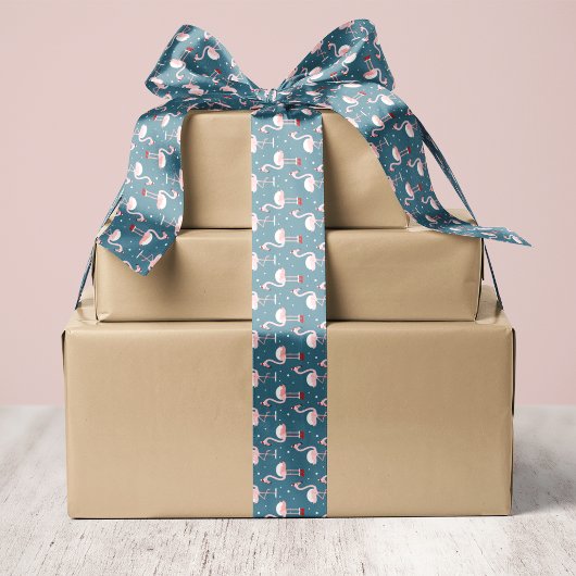 フラミンゴ熱帯クリスマス サテンリボン