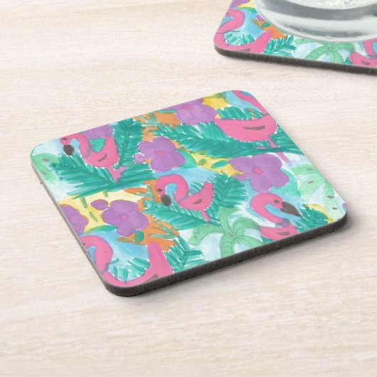 フラミンゴ熱帯ジャングルパターン コースター (左側)