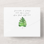 フラミンゴ熱帯ハワイアン葉フローラ結婚ズ オールインワン招待状 (裏面)