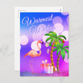 フラミンゴ熱帯ビーチのクリスマス シーズンポストカード (正面/裏面)