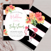 フラミンゴ熱帯ピンクの黒いストライプ赤ちゃんシャワー 招待状