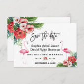 フラミンゴ熱帯フローラ手書き日付保存 セーブザデート (正面/裏面)