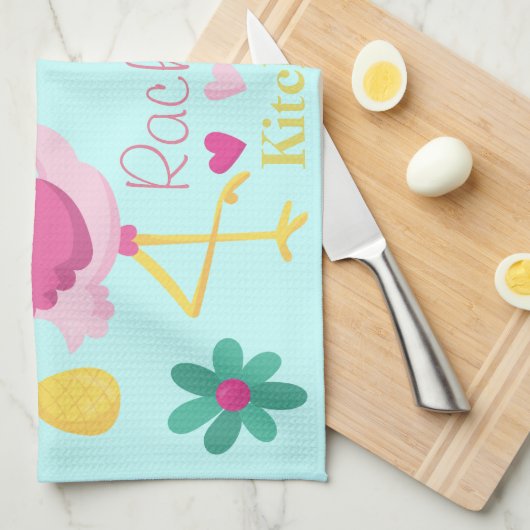 フラミンゴ熱帯ブルーとピンク キッチンタオル (四つ折り)