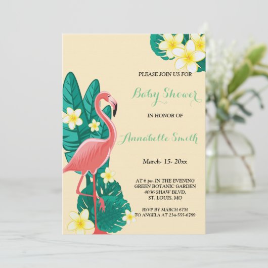 フラミンゴ熱帯ベビーシャワー 招待状 (スタンド正面)