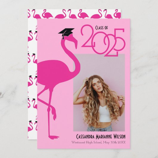 フラミンゴ熱帯写真卒業のお知らせ 招待状 (正面/裏面)