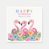 フラミンゴ熱帯夏キッズ第1誕生日 スタンダードカクテルナプキン (正面)
