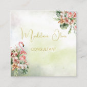 フラミンゴ熱帯植物モダン花屋QR スクエア名刺 (正面)