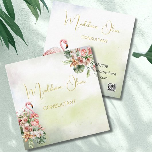 フラミンゴ熱帯植物モダン花屋QR スクエア名刺