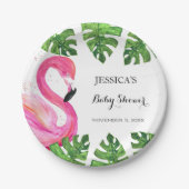 フラミンゴ熱帯葉ベビーシャワーパーティー ペーパープレート (正面)