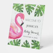 フラミンゴ熱帯葉ベビーシャワー歓迎サイン 台座サイン (正面)