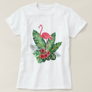 フラミンゴ熱帯葉性 Tシャツ