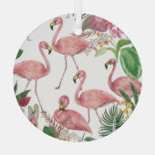 フラミンゴ熱帯葉熱帯水彩模様 ガラスオーナメント (裏面)