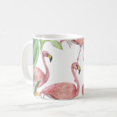 フラミンゴ熱帯葉熱帯水彩模様 コーヒーマグカップ (正面左)