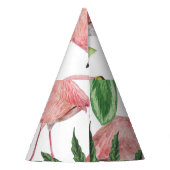 フラミンゴ熱帯葉熱帯水彩模様 パーティーハット (裏面)