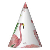 フラミンゴ熱帯葉熱帯水彩模様 パーティーハット (左)