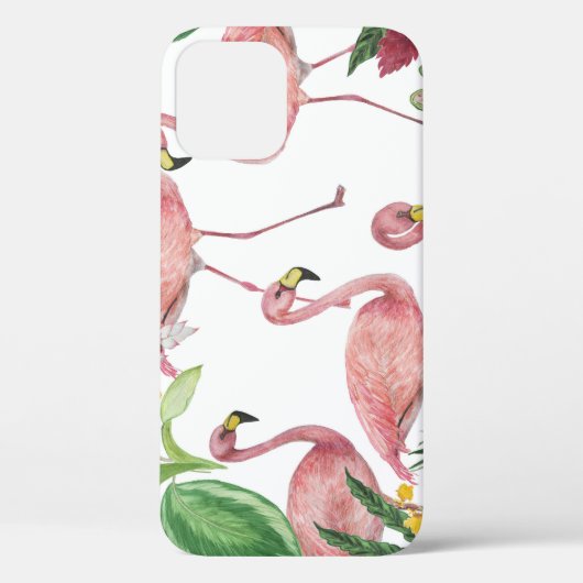 フラミンゴ熱帯葉熱帯水彩模様 Case-Mate iPhoneケース (裏面)