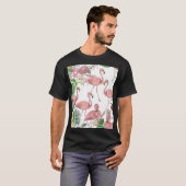 フラミンゴ熱帯葉熱帯水彩模様 Tシャツ (正面フル)