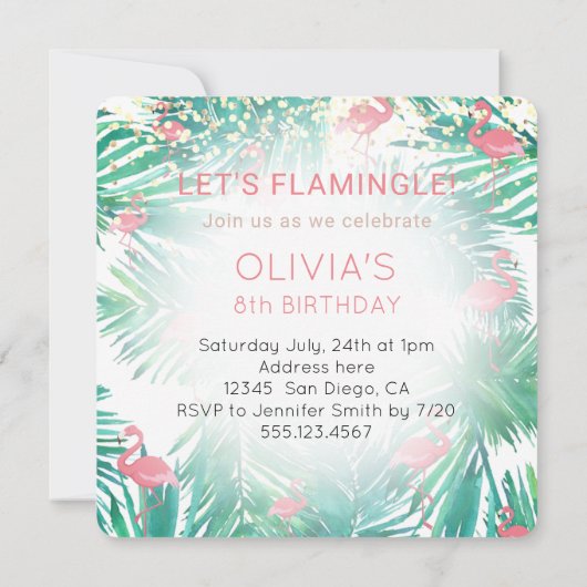 フラミンゴ熱帯誕生日パーティー 招待状 (裏面)