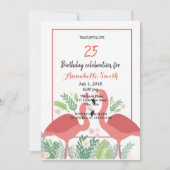 フラミンゴ熱帯誕生日 招待状 (正面)