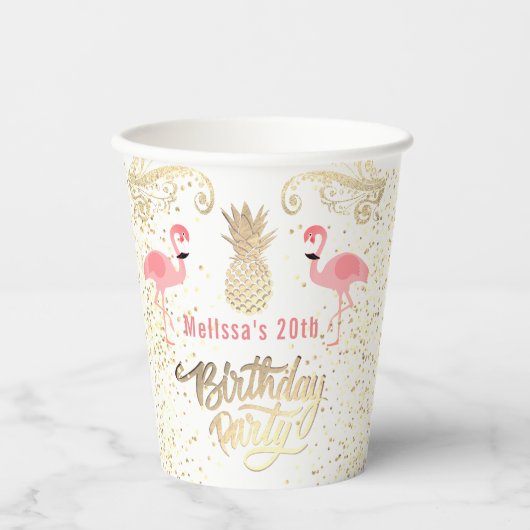 フラミンゴ熱帯誕生日 紙コップ (正面)
