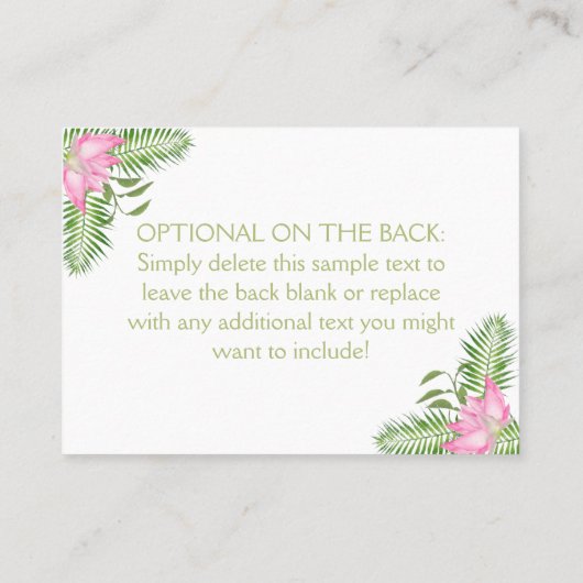 フラミンゴ熱帯赤ちゃんシャワーブックリクエストカード プレイスカード (裏面)