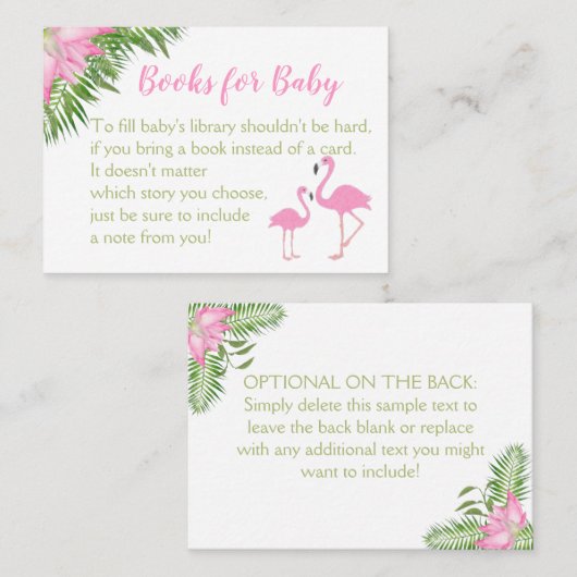 フラミンゴ熱帯赤ちゃんシャワーブックリクエストカード プレイスカード (正面/裏面)