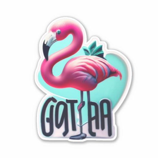 フラミンゴ狂乱がピンクの流行をステッキで受け入れる シール (正面)