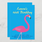 フラミンゴ甘い16誕生日パーティーの招待 – 青 招待状 (正面/裏面)