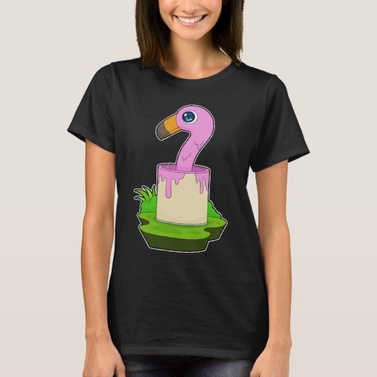 フラミンゴ画家ペイントバケツ絵画 Tシャツ (正面)